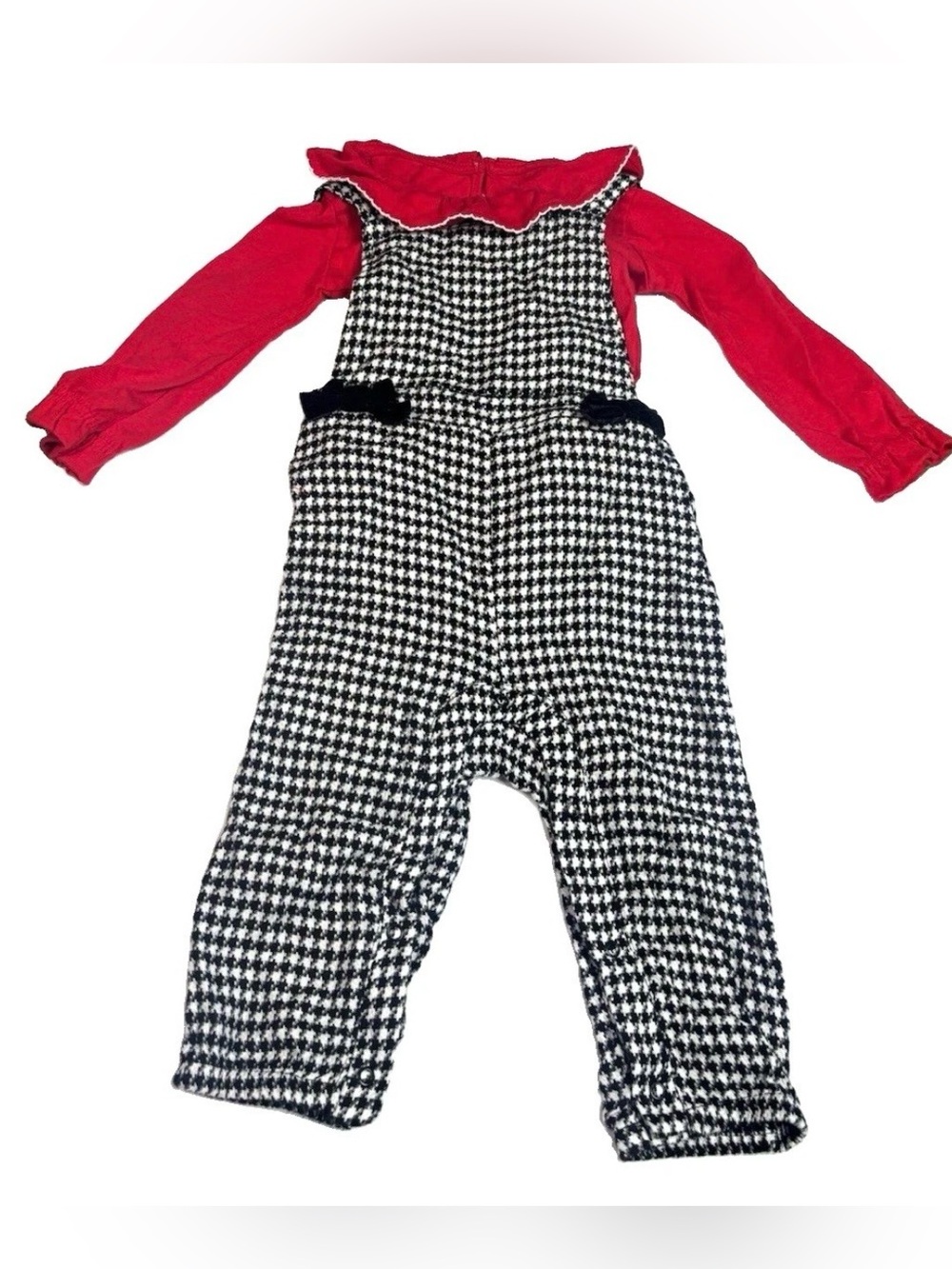 Wonder Nation Girls 12M Red Houndstooth Knit Cotton One-Piece Overall Snap NWOT